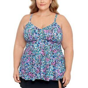 Swim Solutions Plus V-Neck Tankini Top - Colorful Print | Size 20W